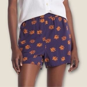 Madewell Daisy Print Navy & Orange Floral Pull On Shorts Size Medium Style L5104